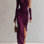 Elegant retro purple sexy one-shoulder maxi dress