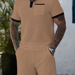 KZZ Men's Summer Cutout Color-block Short-Sleeve T-Shirt and Shorts