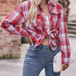 Zeagoo Loose Fit Plaid Shirt Casual Long Sleeve Lapel Collar Button Tunic Tops