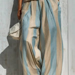 Casual sleeveless top and loose striped trousers set