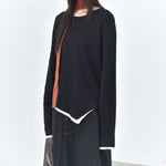 Women's Color-blocked Patchwork Faux Two-piece Pointed Hem Thin Sweater