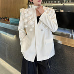 3D Rose V-neck Shoulder Pad Ribbon Jacket
