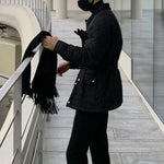 3D Pocket Diamond-patterned Collar Cotton Coat