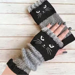 Women's Cat Knitted Fingerless Gloves
