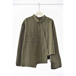 Womenâ€™s Striped Slanted Placket Irregular Hem Shirt