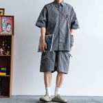 Japanese Functional Large Pocket Shirt Casual Loose Overalls Two-piece Set