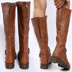 Women’s Winter Low-Heel Leather-Look Support Knee Boots