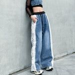 Contrast Color Lace High Waist Wide Leg Jeans
