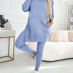 Fashion Solid Color Hoodie and Lined Leggings Two-piece Set