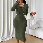 Women's Ribbed Midi Dress & Cropped Cardigan Set