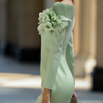 24-Hour-Shipping Light Green Midi Pencil Dress With Mesh And 3D Flower Decoration