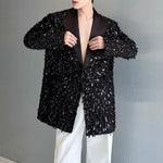 Sequined Lapel Loose Solid Color Suit Jacket