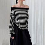 Striped Off-shoulder Wool Sweater