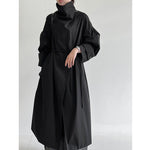 Stand-up Collar Retro Belted Mid-length Loose Coat