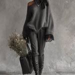 Gray Mohair Knit Sweater With Lace Cuffs