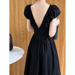 French Waist Halter V-neck Pleated Dress