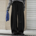 Casual Curved Elastic Waist Loose Wide-leg Pants