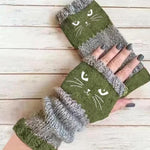 Women's Cat Knitted Fingerless Gloves