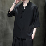 V-neck Pleated Three-quarter Sleeve Shirt