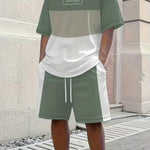 KZZ Men's Summer Color-Block Short-Sleeve T-Shirt and Athletic Shorts Set