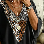 Women's Leopard Print V Neck Top