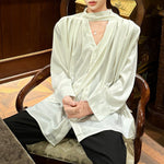 French V-neck Ribbon Loose Draped Shirt