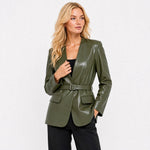 Alessandra Belted Leather Blazer