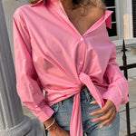 Zeagoo Long Sleeve Lapel Cardigan Top Simple Solid Color Loose Fashion Casual Shirt