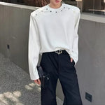 Metallic Embellished Padded Shoulder Pullover T-shirt