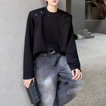 Metallic Embellished Padded Shoulder Pullover T-shirt