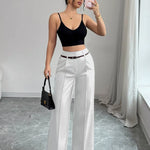 Women's Belted High-Waist Wide Leg Trousers