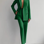 Casual Commuting Solid Color Blazer & High Waist Pants Set