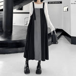 Pleated Paneled Suspender Dresss