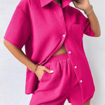 Zeagoo Women's Casual Two-Piece Short Sleeve Lapel Cardigan Top and Shorts Loungewear Sets