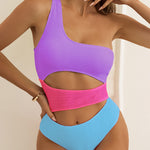 Zeagoo Women's Color-Panel Crinkled Cutout One-Piece Swimsuit