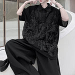 Mesh Embroidery Paneled Lapel Shirt