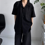 Heavy Floral Hollow Cuban Collar Shirt