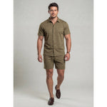 KZZ Men's New Stylish Jacquard Shirt and Shorts Set