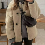 Round Neck Long Sleeve Faux Fur Coat