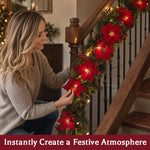 Festive Poinsettia LED Garland