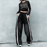 Contrast Color Lace High Waist Wide Leg Jeans