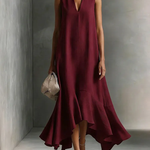 Green Faux Cotton-linen V-neck Sleeveless Maxi Dress