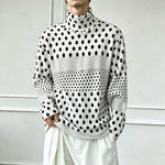 Ink-wash Polka Dot Turtleneck Pleated Base Layer Top