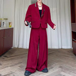 Irregular Button-decorated Suit Jacket Wide-leg Trousers Two-piece Suit