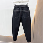 Washed Casual Cuffed Denim Trousers