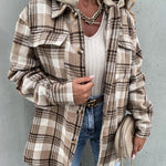 Plaid Shirt Jacket Loose Casual Turn-Down Collar Single Breasted Coat