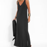 Zeagoo Women's Casual Loose Dress Sleeveless Deep V Neck Split Beach Maxi Long Dress