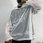 Loose-Fit Mesh Cutout Hoodie