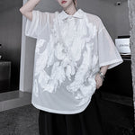 Mesh Embroidery Paneled Lapel Shirt