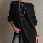 24-Hour-Shipping Black Loose Fit Mohair Knit Midi Dress With Lace Hem